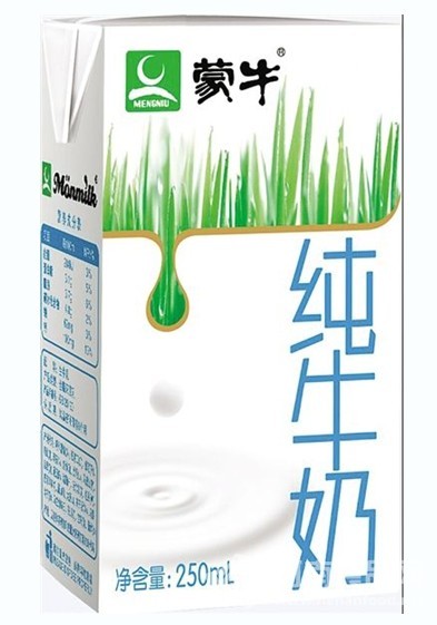 圖為蒙牛純牛奶250毫升裝（新包裝） 